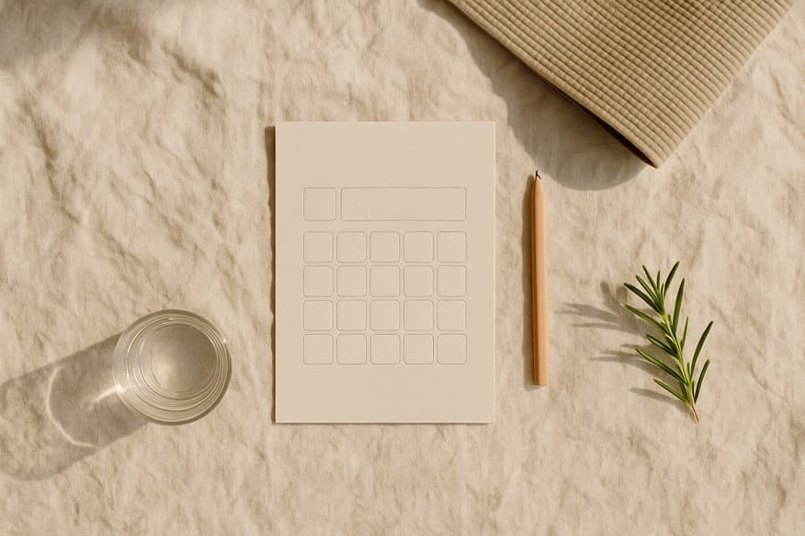 Calendário em branco, lápis e água: a rotina do desafio